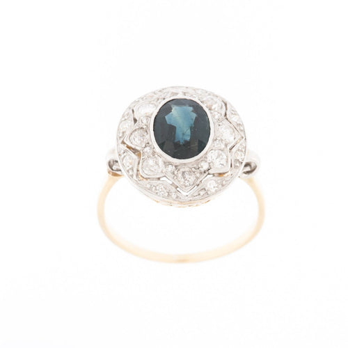 56 Bague vintage en or jaune et blanc 18 carats, saphir et diamants 58 Facettes A1924