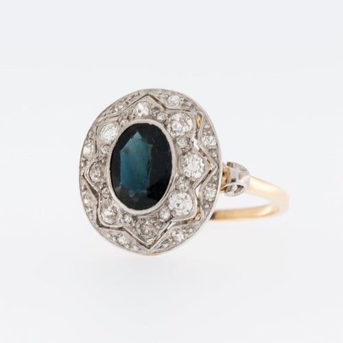 56 Bague vintage en or jaune et blanc 18 carats, saphir et diamants 58 Facettes A1924