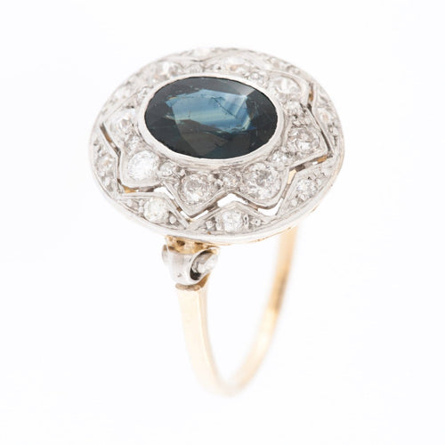 56 Bague vintage en or jaune et blanc 18 carats, saphir et diamants 58 Facettes A1924