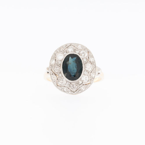 56 Bague vintage en or jaune et blanc 18 carats, saphir et diamants 58 Facettes A1924