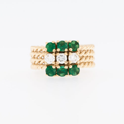 52.5 Bague vintage italienne en or jaune, émeraudes et diamants 58 Facettes A1859