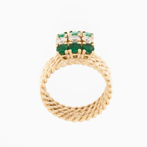 52.5 Bague vintage italienne en or jaune, émeraudes et diamants 58 Facettes A1859