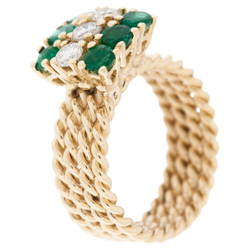 52.5 Bague vintage italienne en or jaune, émeraudes et diamants 58 Facettes A1859