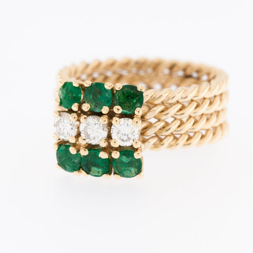 52.5 Bague vintage italienne en or jaune, émeraudes et diamants 58 Facettes A1859