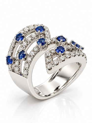 55 Bague en or blanc, diamants et saphirs 58 Facettes Ds
