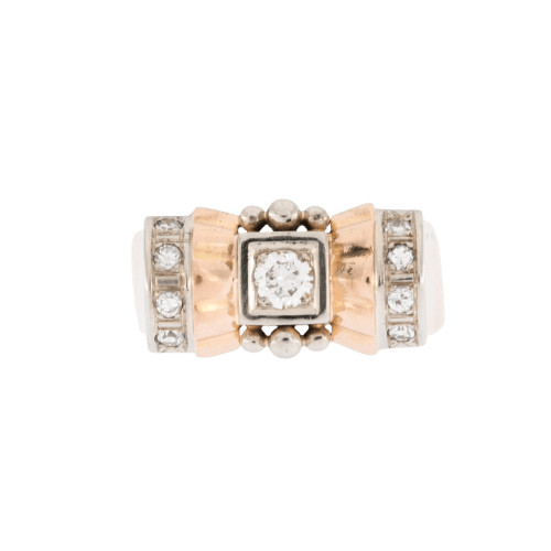 58 Art déco - Bague en or jaune et blanc 18 carats et diamant 58 Facettes A1762
