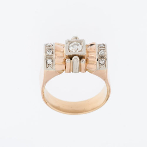 58 Art déco - Bague en or jaune et blanc 18 carats et diamant 58 Facettes A1762