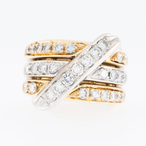 54 Bague contemporaine italienne en or blanc et jaune 18 carats, diamants 58 Facettes A1746