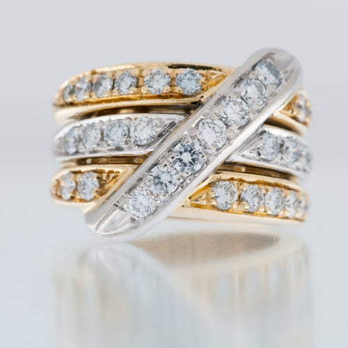 54 Bague contemporaine italienne en or blanc et jaune 18 carats, diamants 58 Facettes A1746