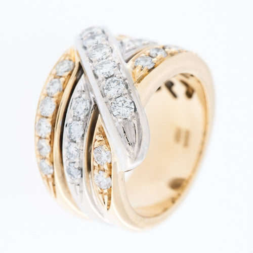54 Bague contemporaine italienne en or blanc et jaune 18 carats, diamants 58 Facettes A1746
