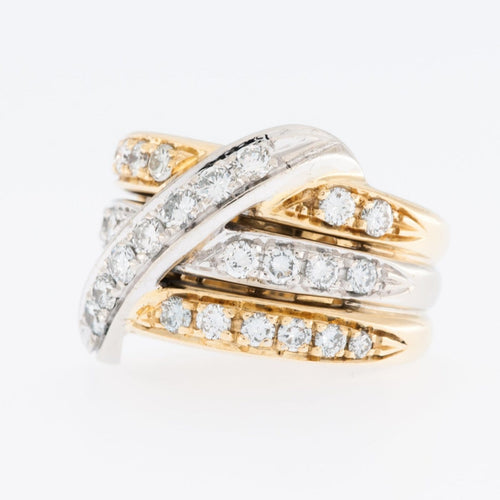 54 Bague contemporaine italienne en or blanc et jaune 18 carats, diamants 58 Facettes A1746