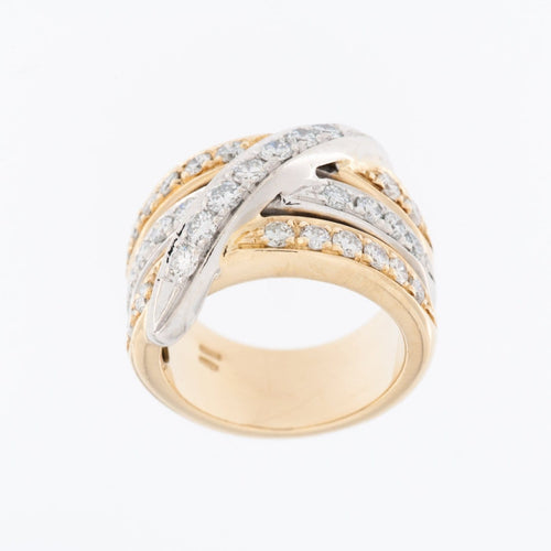 54 Bague contemporaine italienne en or blanc et jaune 18 carats, diamants 58 Facettes A1746