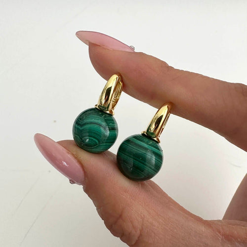 AITCHES Jullie - Boucles d'oreilles en malachite verte 58 Facettes SER1028YG-3