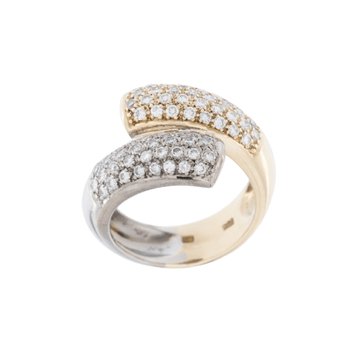 56 Bague cocktail moderne en or jaune et blanc avec diamants 58 Facettes A1888