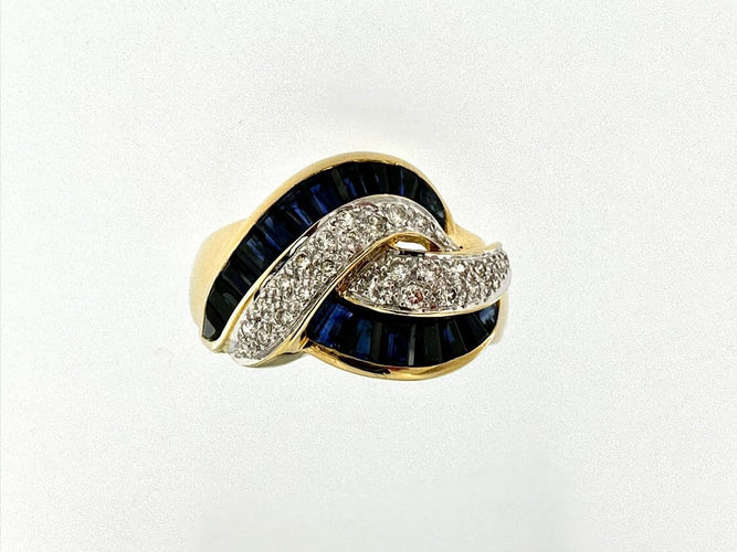 59.5 Bague cocktail italienne en or jaune 18 carats, diamants et saphirs 58 Facettes A1927D
