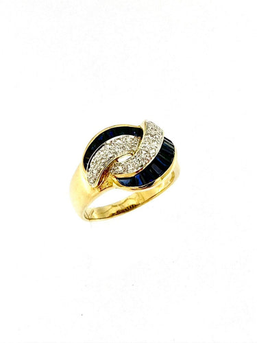 59.5 Bague cocktail italienne en or jaune 18 carats, diamants et saphirs 58 Facettes A1927D
