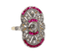 47 Bague marquise Art déco en or 18K, platine, diamants et rubis 58 Facettes A07788