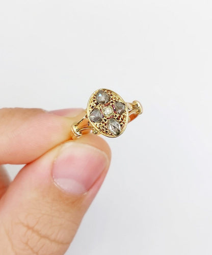 56.5 Bague marquise victorienne en or rose 18k et diamants 58 Facettes A07789