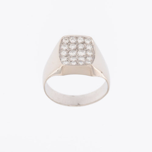 55 Bague signet allemande en or blanc 18 carats et diamants 58 Facettes A1802
