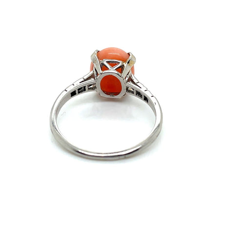 54 Bague ancienne en platine, diamants et corail 58 Facettes BAG  0009
