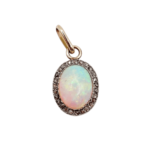 Pendentif Pendentif victorien en or 18k, opale et diamants taille rose 58 Facettes A07739