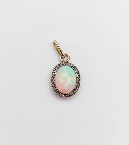 Pendentif Pendentif victorien en or 18k, opale et diamants taille rose 58 Facettes A07739