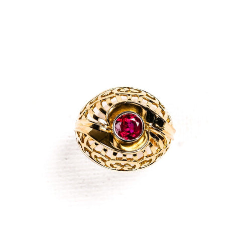 Bague 50 Bague dôme ajourée en or rose, platine et rubis birman 58 Facettes LMB-358