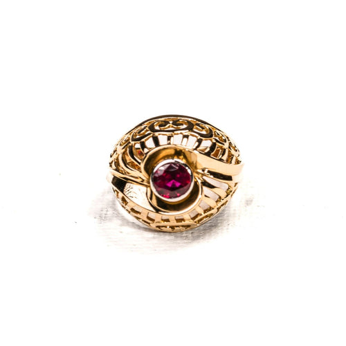 Bague 50 Bague dôme ajourée en or rose, platine et rubis birman 58 Facettes LMB-358