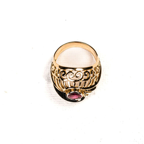 Bague 50 Bague dôme ajourée en or rose, platine et rubis birman 58 Facettes LMB-358