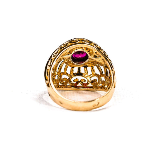 Bague 50 Bague dôme ajourée en or rose, platine et rubis birman 58 Facettes LMB-358