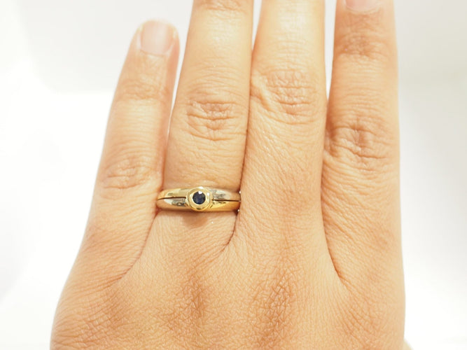 Bague 56 Bague vintage saphir en or jaune et blanc 18 kt 58 Facettes 33810