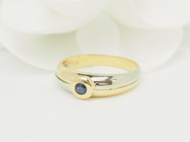 Bague 56 Bague vintage saphir en or jaune et blanc 18 kt 58 Facettes 33810