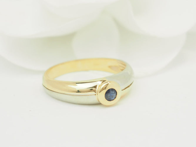 Bague 56 Bague vintage saphir en or jaune et blanc 18 kt 58 Facettes 33810