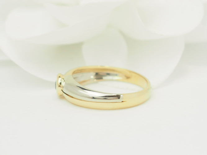 Bague 56 Bague vintage saphir en or jaune et blanc 18 kt 58 Facettes 33810