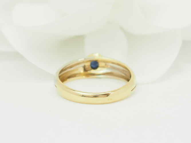 Bague 56 Bague vintage saphir en or jaune et blanc 18 kt 58 Facettes 33810