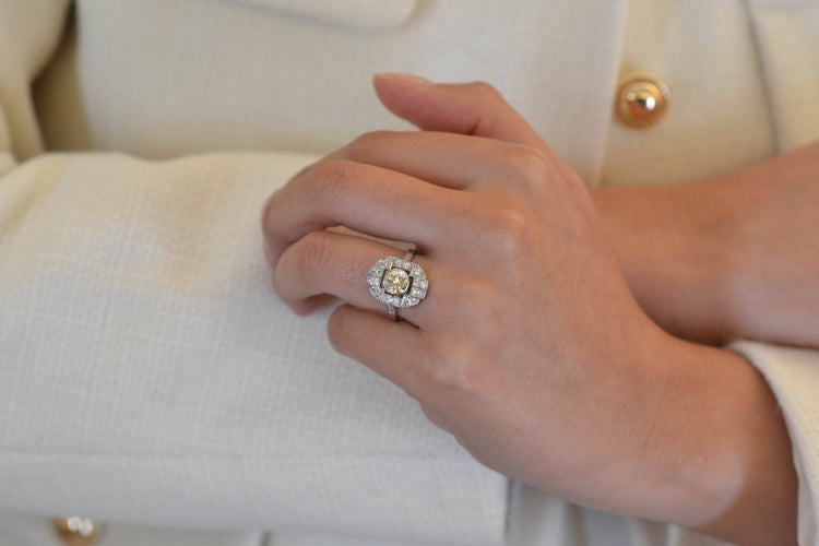 Bague 54 Bague Art déco vintage en platine sertie de diamants 58 Facettes 25715-25766