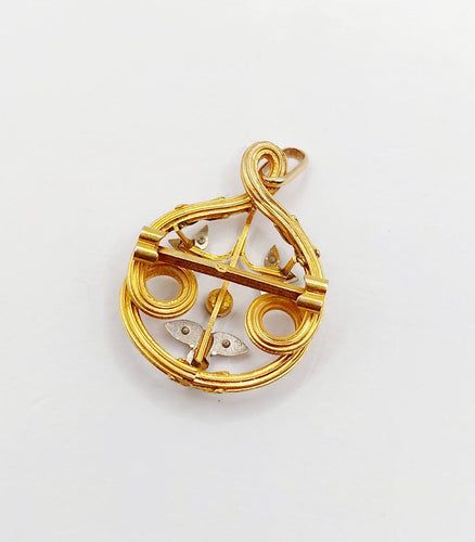 Pendentif Art nouveau - Pendentif fleur en or rose, pierre rouge et diamants 58 Facettes A07731