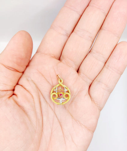Pendentif Art nouveau - Pendentif fleur en or rose, pierre rouge et diamants 58 Facettes A07731