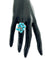 Bague 57 Bague cocktail française en or blanc, turquoise et diamants 58 Facettes A1997D