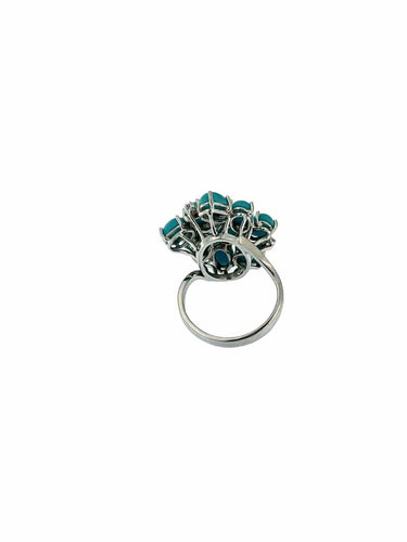 Bague 57 Bague cocktail française en or blanc, turquoise et diamants 58 Facettes A1997D