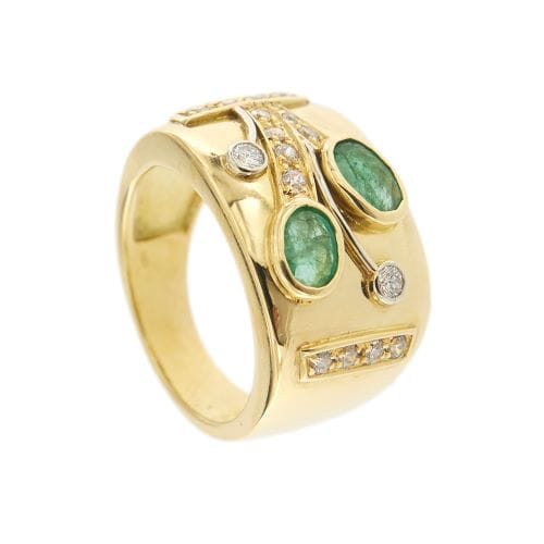 Bague 54 Bague bandeau en or jaune 18 ct avec émeraudes et diamants 58 Facettes 34295
