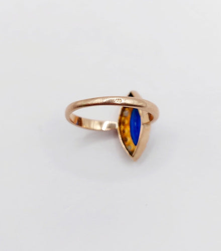 Bague 48.5 Bague marquise victorienne en or rose, pierre bleue et perles 58 Facettes A07715