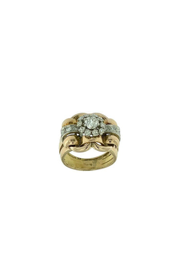 Bague 56 Bague cocktail Art déco en or blanc et rose avec diamants 58 Facettes A1998D