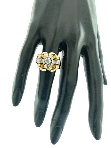 Bague 56 Bague cocktail Art déco en or blanc et rose avec diamants 58 Facettes A1998D