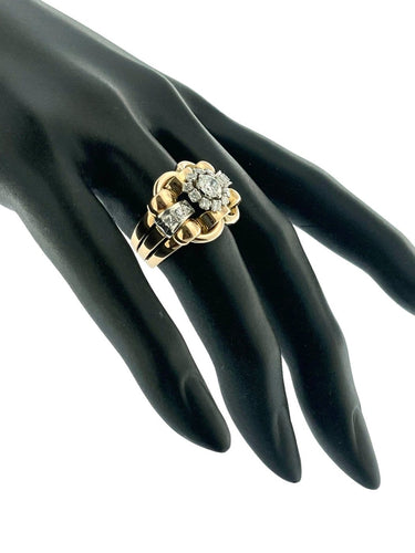 Bague 56 Bague cocktail Art déco en or blanc et rose avec diamants 58 Facettes A1998D