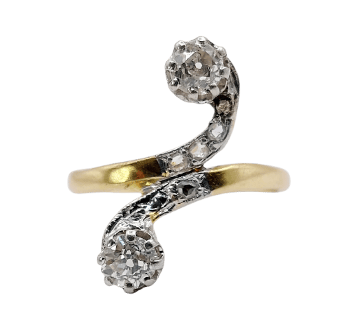 Bague 49 Bague toi et moi en or 18k et diamants taille ancienne 58 Facettes A07711