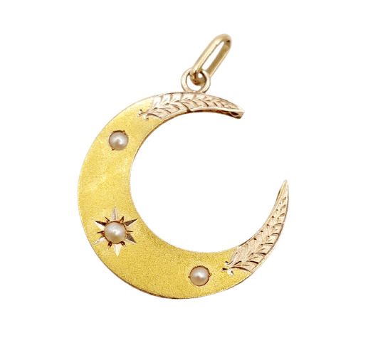 Pendentif Pendentif croissant de lune en or 18K et perles 58 Facettes A07705
