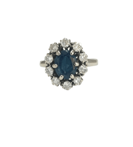 Bague 50 Bague marguerite en or blanc, saphir et diamants 58 Facettes BAG.MARGT.S-2452.3