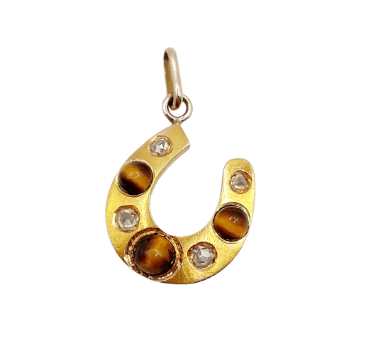 Pendentif Pendentif fer à cheval en or 18k, œil-de-tigre et diamants 58 Facettes A07680
