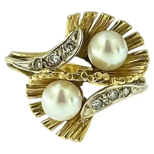 Bague 56 Bague vintage italienne en or 18 carats, perles et diamants 58 Facettes A2000D